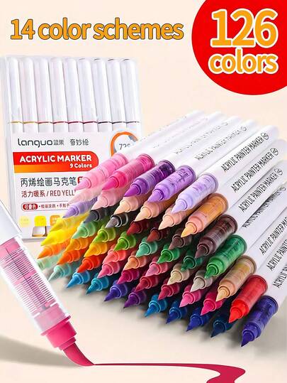 1 st. 126 färger akrylpennor, mjuk spets, lämplig för studenter, ogenomskinlig, blandbar, högkvalitativa konstnärsmaterial, lämplig för gör-det-själv, present till skolstarten