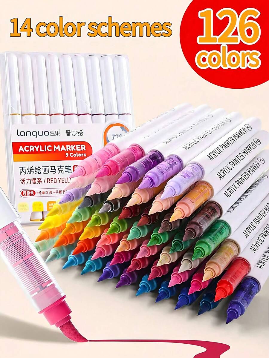 1支装126色丙烯马克笔，软头，适合学生使用，不透明，可混色，高品质美术用品，适合DIY，返校礼物