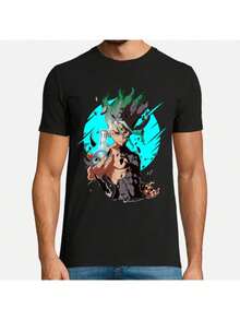 Dr Stone T-Shirt Anime Manga Science Fantasy Chemistry Geek Unisex Male Female 100% Cotton Top Premium Streetwear New Release Immediate Shipping Various Colors!! Plus Size - 黑色 - 查看 2