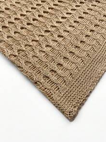 女士镂空露背长袖钩针编织罩衫连衣裙，波西米亚风沙滩装，春夏款 - 駝色 - 查看 10