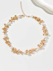 1pc Adjustable Golden Three-Petal Floral Necklace, Delicate Jewelry Design, Versatile For Elegant Daily Wear, Beach Trip, Party, A Great Gift