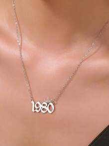 1 Stück minimalistische Edelstahl Halskette mit Zahlenkrone 1980-2025, geeignet für den täglichen Gebrauch von Frauen, Geburtstagsgeschenk für Mutter, Vater, Freundin, beste Freundin, Familie, Klassenkameradin