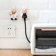 1 Cartoon Power Cord Storage Hanger, Kitchen Chef Plug Hook Strong Adhesive Hook, No Drilling Creative Plug Organizer