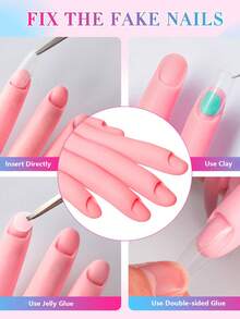 1个硅胶美甲练习手，适用于亚克力软甲，美甲练习手，可弯曲假手，美甲练习，美甲贴纸，美甲训练工具，训练手工具，灵活可动人体模型手，右手美甲工具 - 彩色 - 查看 3
