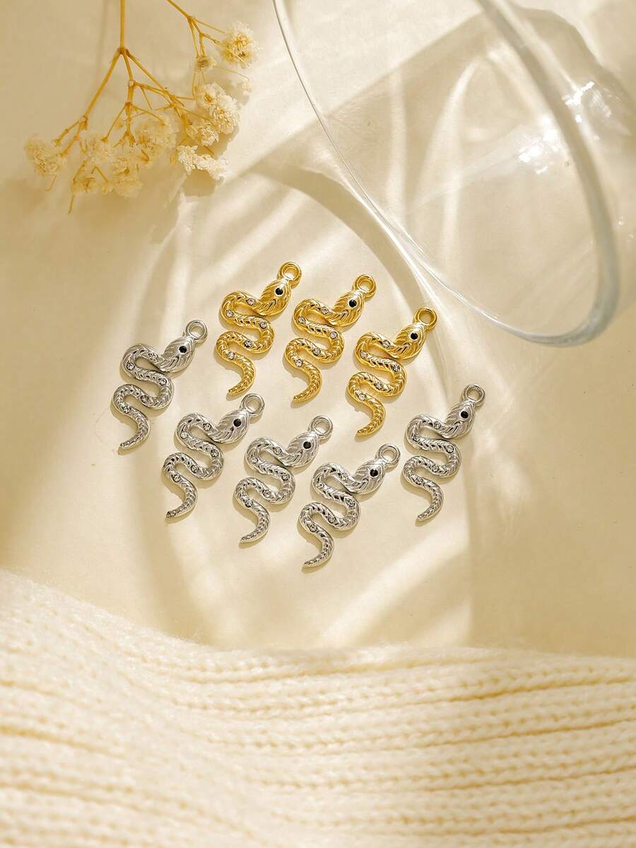 1pc Rhinestone Curved Snake Accessory, Versatile Stainless Steel Pendant Keychain - Point Drill Snake Accessories - View 1