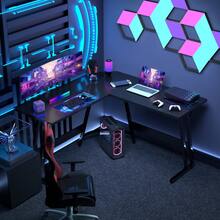 DEVOKO Computer Desk, L-Shaped Corner Desk, Gaming Desk, Workstation For Home Office  Easy To Assemble, White And Black - 黑色 - 查看 3
