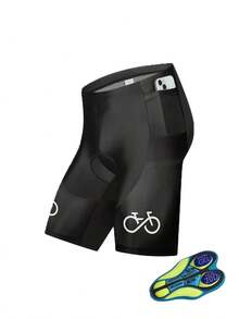 骑行短裤自行车紧身裤铁人三项2D凝胶填充专业莱卡自行车短裤带口袋透气男式山地骑行短裤 - 黑色 - 查看 2