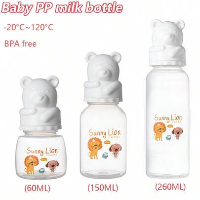 3pcs/6pcs Baby Milk Bottles, Cartoon Pattern, 3.5cm Mouth Diameter, PP Material, Multi-Stage Feeding 60ml 150ml 260ml, Heat Resistant, Infant Daily Feeding Bottles