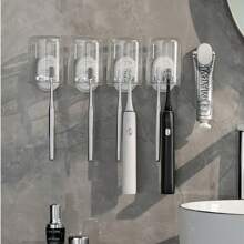 1pc Toothbrush Holder Shelf - Bathroom Wall-Mounted Mouthwash Cup Free-Drilling Tooth Cup Holder Set Back To School