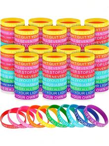 1/10/20/40/60/100pcs Inspirational Silicone Wristbands,Colored Motivational Quotes Rubber Bracelets Back Toschool Gift For Studentskids Teachers Prizes,Stretch Bracelets Rubber For Women Men Party Gifts, Random Style - Multicolor - View 3
