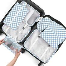8pcs Travel Packing Cubes Set,Travel Portable Clothes Storage Bags, Compression Storage Shoe Bag, Clothing Underwear Bag, Luggage Packing Organizers,Pack Your Luggage With Ease ,Travel Essential Accessories - Kẻ caro xanh - Xem 1