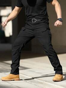 Men's Tactical Pants With Multiple Pockets, Multi-Pocket Design For Hiking & Outdoor Adventure, Camping Gear - Black - View 8