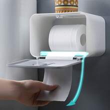 Tempat Tisu Toilet, Organizer Penyimpanan Kamar Mandi, Hemat Ruang, Penutup Kotak Tisu, Desain Elegan, Mudah Diakses, Menjaga Kamar Mandi Tetap Rapi, Aksesori Kamar Mandi Modis, Pemasangan Mudah - Light Grey - View 5