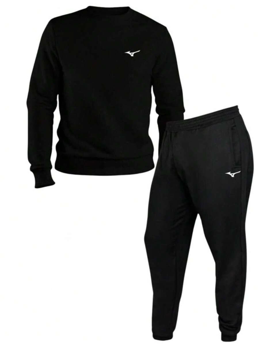 Men's Round Neck Sweatshirt + Sports Gym Pants Kit Set Promotion - Black - View 1