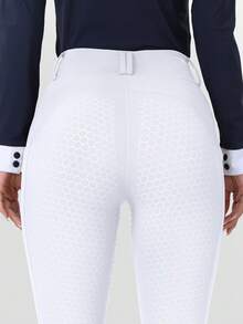 High Waisted Women Horse Riding Tights With Side Pockets, High Elasticity Quick Dry Breathable Full Seat Grip Silicone Anti-Slip Equestrian Leggings For Training - White - View 4