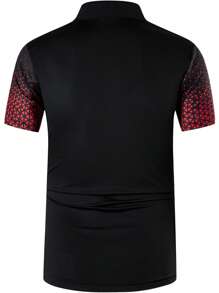 jeansian 1pc Boyfriend Style Men's Black And Red Sports Polo Shirt, Zip-Up T-Shirt With Short Sleeves, Slim Fit, Quick-Drying, Suitable For Tennis, Golf, And Bowling LSL358
