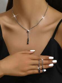2 pièces Set de collier et boucles d'oreilles étincelants pour femmes, accessoires de bijoux de mariée élégants pour soirée