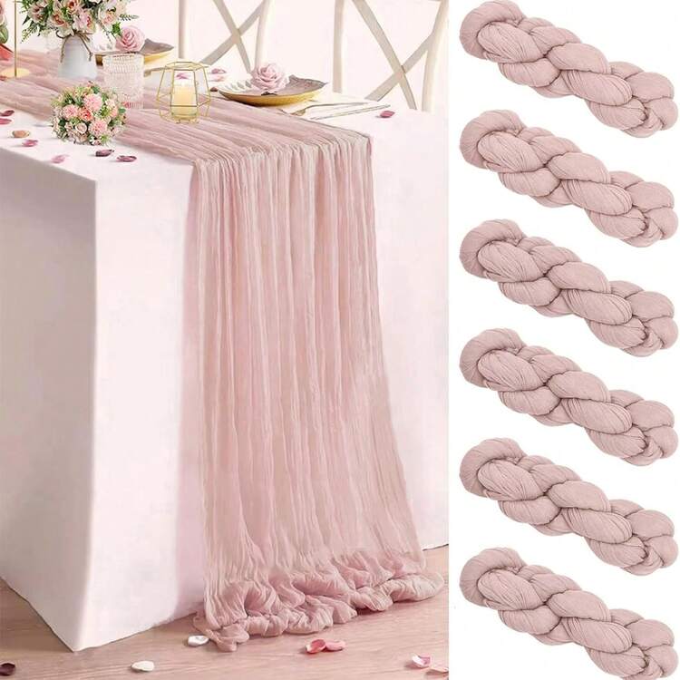 粗棉布桌旗和餐巾套装，波西米亚风纱布粗棉布桌旗和餐巾，乡村风皱褶桌旗和餐巾，适用于新娘送礼会、婚礼送礼会、生日派对、家庭晚餐桌高级宴会装饰和各种节日派对装饰 - 1 件/6 件/36 件/60 件/1+6 件/2+12 件/3+18 件 - 彩色 - 查看 75