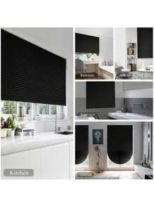 1pc Pleated Zebra Blinds Roller Adhesive Window Shades Foldable Blackout Curtain Non-Woven Blackout Curtain For Bedroom Bathroom Living Room Balcony