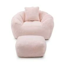 Giant Bean Bag Chair With Footstool,Lazy Sofa - Oversized High Back Corduroy Bean Bag Couch,Floor Sofa For Living Room, Home Theater, Play Zone - & Non-Slip Base,Very Suitable For Bedrooms, Living Rooms, Game Rooms, Study Rooms, Offices, Or Apartments. - B-粉紅色(附腳蹬豆袋椅) - 查看 10