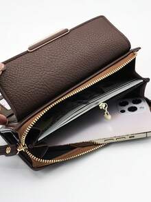 MINGYOU Fashionable Soft Material High-End Embroidered Portable Casual Women's Zipper Phone Wallet, Suitable For Shopping, Travel, Essential Women's Wallet, Mini Wallet, Long Wallet, Wrist Wallet - Coffee - View 6