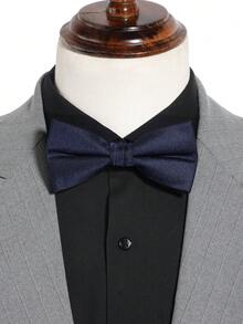 1pc Men Fashionable Solid Color Simple Plaid Textured Double Layer Bowknot, Suit For Banquet, Wedding, Party, Festival Styling Men Necktie