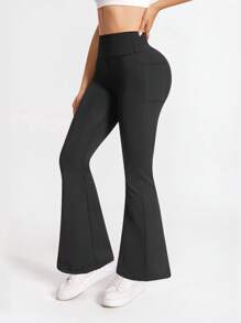 Slim-Fit Yoga Pants With Side Pockets, Exercise Fitness Workout Leggings