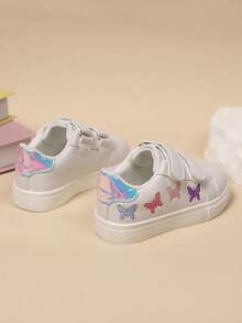 Kids Butterfly Embroidered Anti-Slip Soft Bottom Hook And Loop Casual Sports Shoes, Suitable For Students All Season - White - View 4