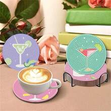 8pcs Diamond Art Painting Coasters With Holders, DIY Beautiful Pattern Series Diamond Art Coasters, Suitable For Adults And Beginners Diamond Painting Kits, Diamond Craft Supplies, Exquisite Gifts For Friends - Multicolor - View 6