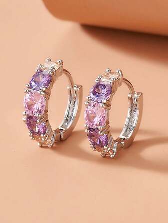 1 Pair Fashion Sparkly Rhinestone Decorated Colorful Earrings, Versatile Jewelry Suitable For Women To Wear At Weddings And Events