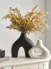 形状独特的花瓶适合现代家居装饰，圆形哑光甜甜圈花瓶非常适合蒲苇，抽象中性波西米亚北欧简约风格花瓶，具有完美的曲线线条，适合客厅婚礼桌、派对、办公室和卧室。 - 彩色 - 查看 1