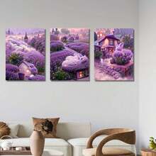 3pcs Modern Lavender Home Wall Arts Canvas Posters, High Definition Printing Optional Frame, Home Decoration Hanging Paintings For Living Room, Bedroom, And Dining Room - Purple - View 2