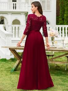 MIUSOL Đầm maxi ren hoa bằng chiffon, xếp ly viền ren, đầm dạ hội thanh lịch, đầm dự tiệc, thích hợp cho khách dự đám cưới, lễ tốt nghiệp, tiệc gala và các dịp khác vào mùa xuân. - Đỏ - Xem 3