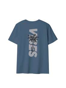 女士简约树形标语印花休闲圆领短袖T恤，适合日常和度假穿着，有白色、黑色和粉色可选。 - 灰藍 - 查看 5