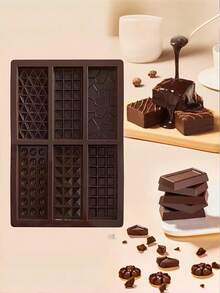 1pc Brown Silicone Chocolate Mold, Easy Unmold Rectangular Dessert Mold - Chocolate Brown - View 1