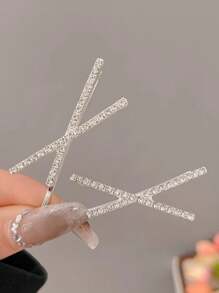 2pcs Golden Crystal X-Shape Hair Clip For Women, Minimalist Hair Accessory, Bangs & Flyaway Hair Clip