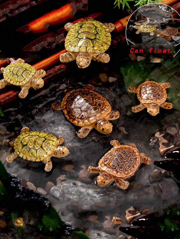 2 piezas/3 piezas Adornos flotantes de tortuga para acuario, decoración de resina de bonsái falso de montaña, decoración de plantas en maceta para estanque, adecuado para estanque de jardín y decoración de jardín al aire libre, regalo de fiesta de cumpleaños