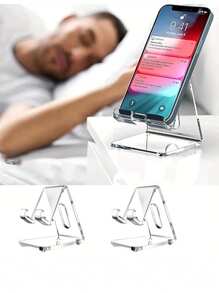 Transparent Simple Acrylic Phone Holder, Multifunctional Desktop Mobile Phone Holder With Protective Packaging, Creative Decoration & Charging, Anti-Slip Design, Suitable For Various Scenes,Suitable For Kitchens, Bedrooms, Living Rooms,Suitable For All Types Of Mobile Phones, Office And Study Essentials, Travel Essentials, Summer Beach Essentials, Student Back-To-School Supplies, Free Your Hands, Holiday Gifts, Party Gifts