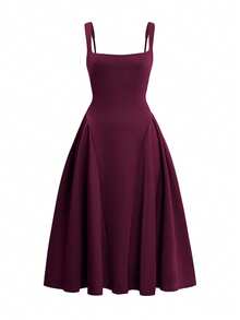 Unadoll 女士休闲居家海滩度假返校音乐圣诞节母亲节复活节毕业季约会颈挂性感无背带套装， - 酒紅色 - 查看 2