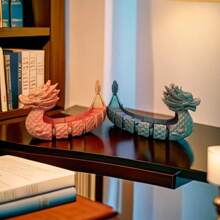 Xiyin Pavilion's Collectible - Hinge-Linked Dragon Boat Art Ornament (Available In Blue-Green/Red-Gold Dual Colors) School Supplies,Back To School
