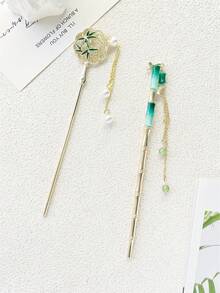 1/2/3/6件套新款中式发夹组合，法式简约休闲时尚复古优雅锌合金材质汉服发饰，新款中式发髻夹，流苏发簪，中式服饰头饰，高端品质，情人节、上学、发饰的完美礼物