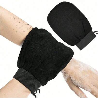 3 件深层去角质手套，令肌肤光滑亮泽 - 沐浴和淋浴时使用的身体磨砂膏 - 清洁干燥死皮 - 温和有效的去角质手套，韩国去角质手套，明显去除死皮，非常适合自我晒黑或毛发角化病，由 100% 粘胶纤维制成，配有身体磨砂膏、袋子、储物盒、发夹