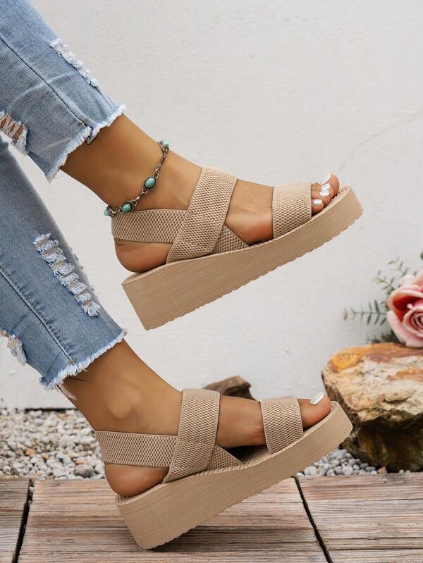 Women's Thick Sole High Heel Casual Sandals, Lightweight Fashion Roman Style Lolita Dress Shoes For Student/Office, Suitable For Hawaii Beach Slippers In Summer
