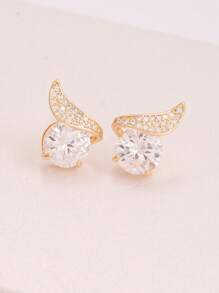 Aretes con diseño de alas de ángel con un solo CZ - Cubic Zirconia brillante, elegante y lujosa joyería de moda para mujer para uso diario, boda, banquete, fiesta y como regalo