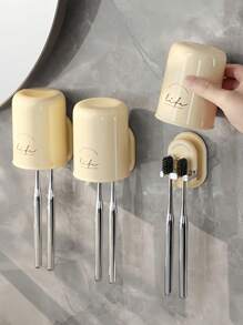 1pc Toothbrush Holder Shelf - Bathroom Wall-Mounted Mouthwash Cup Free-Drilling Tooth Cup Holder Set Back To School