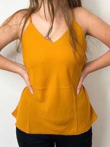 Women's Tank Top With Adjustable Straps Basic Crepe Strappy Top - Mostaza Amarilla - Ver 3