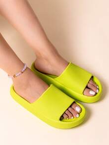 sandalia EVA mujer, sandalia ligera de plástico, chancla deportiva EVA,sandalia plana impermeable - Verde Lima - Ver 2