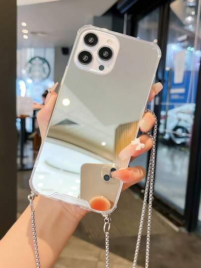 1 件挂链镜面防震斜肩手机壳适用于 7/8/SE2/7p/8p/X/XS/XR/XS Max/11/11 Pro/11 Pro Max/12/12 Pro/12 Pro Max/13/13 Pro/13 Pro Max/14/14 Pro/14 Pro Max/15/15 Pro/15 Plus/15 Pro Max，保护套防水防摔防刮