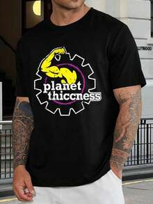 Camiseta de gimnasio Funny Planet Thiccness - Camiseta unisex para levantamiento de pesas, culturismo y entrenamiento físico - Negro - Ver 1