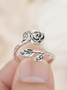 1 PC Vintage Silver Rose Ring For Women - Unique Dainty Jewelry, Valentine's Gift, Perfect For Daily Outfits